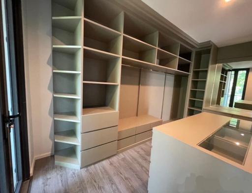 Spacious bedroom with built-in wardrobes and storage space