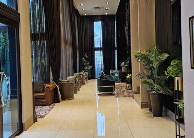 Elegant interior hallway in modern building with luxurious decor