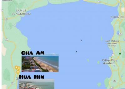 Map view showing locations with insets of Cha Am and Hua Hin areas