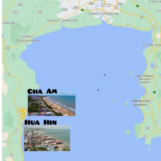 Map view showing locations with insets of Cha Am and Hua Hin areas