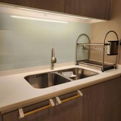 Modern kitchen with stainless steel sink and contemporary fixtures