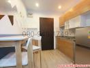 Compact studio apartment interior with integrated kitchen space