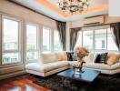 Elegant living room with natural light and modern decor