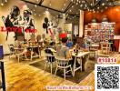 Cozy restaurant interior with patrons and playful wall art