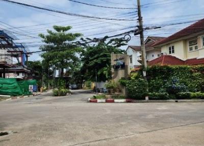 Residential street with houses and overhead cables