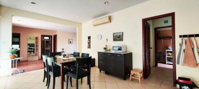 Spacious dining area with ambient lighting and open floor plan