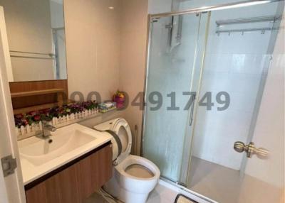 Modern bathroom interior with shower and vanity