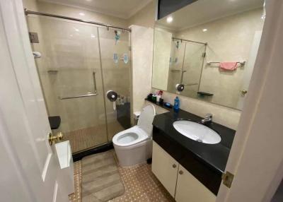 Spacious bathroom with modern fixtures