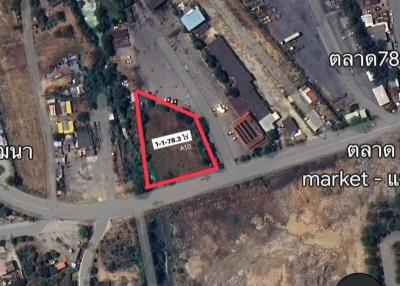 Aerial view of a property with marked boundaries