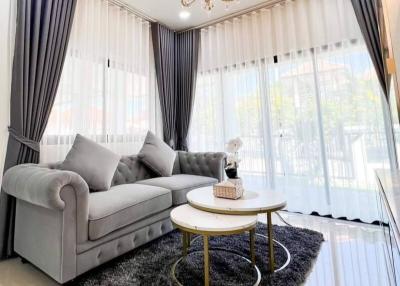 Elegant living room with natural light and modern decor