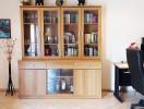 Cozy living room with a wooden bookshelf and workstation