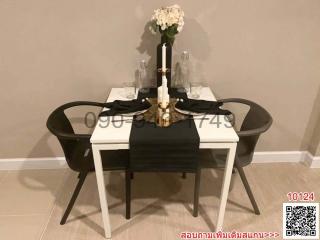 Modern dining room with set table