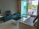 Modern living room with a balcony view