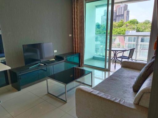 Modern living room with a balcony view