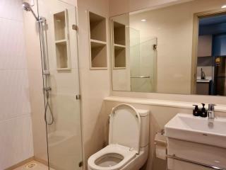 Modern bathroom with shower and vanity