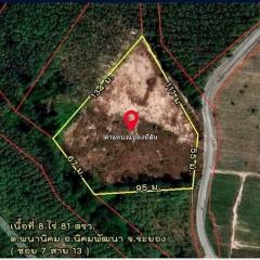 Aerial view of a triangular plot of land for sale