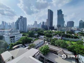 Panoramic city view from a high-rise apartment balcony