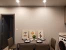 Modern dining area with adjacent laundry appliances