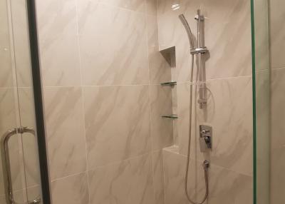 Elegant modern bathroom with walk-in shower