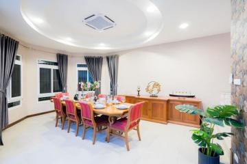 Elegant dining room with large table and comfortable seating