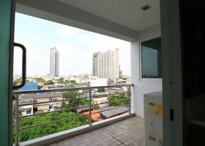 Apartment balcony with city view