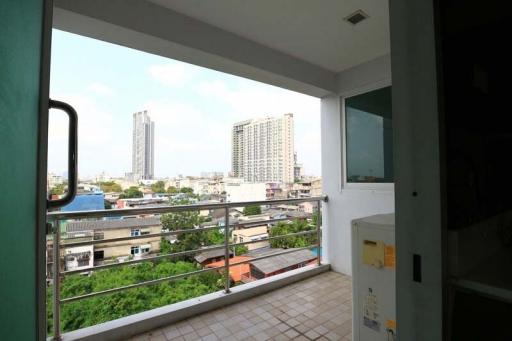 Apartment balcony with city view