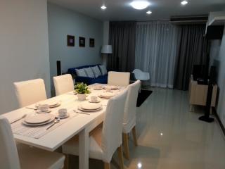 Modern dining room with connected living area