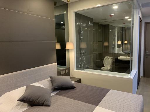 Modern bedroom with attached bathroom