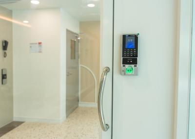 Modern entryway with digital security keyless entry pad