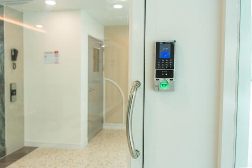 Modern entryway with digital security keyless entry pad