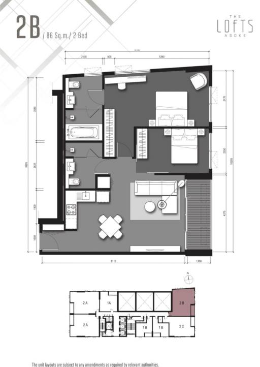 2-bedroom apartment floor plan at The Lofts at Asokes