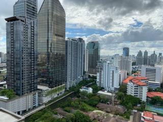 Panoramic view of a bustling city with skyscrapers and residential buildings under a cloudy sky