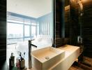 Modern bathroom with city view