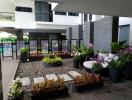 Elegant outdoor communal area with landscaped garden and seating