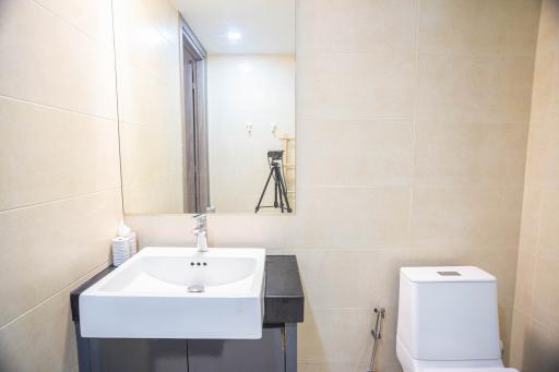 Modern bathroom interior with sink and toilet