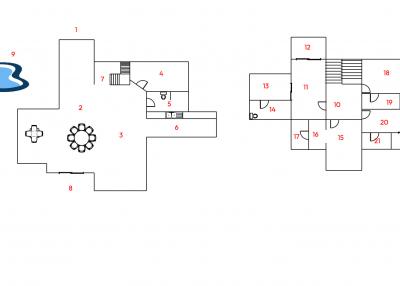 Detailed architectural floor plan of a house with numbered rooms