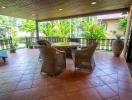 Spacious furnished patio with garden view in a residential property
