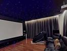 Modern home theater with starry ceiling and large screen