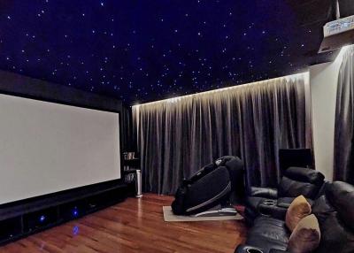 Modern home theater with starry ceiling and large screen