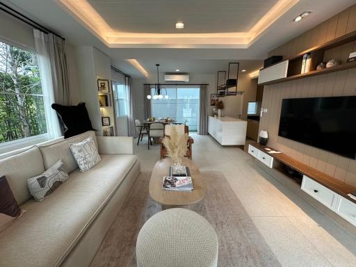 Spacious living room with modern furniture and open concept layout