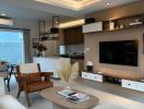 Modern living room with open kitchen design