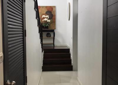 Modern hallway with stairs and decorative elements