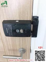 Digital door lock on a wooden door