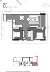 Floor plan of a 2-bedroom apartment at The Lofts