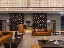 Elegant hotel lobby with modern furnishings and plush seating