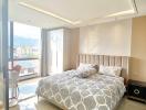 Modern bedroom with large bed and natural light