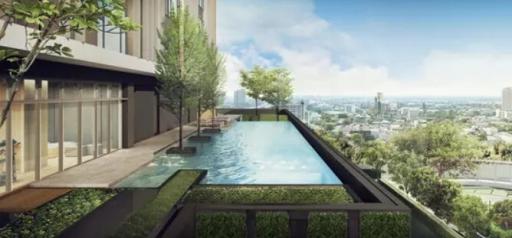 Luxurious rooftop infinity pool with cityscape view