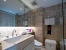 Modern bathroom interior with marble finishes
