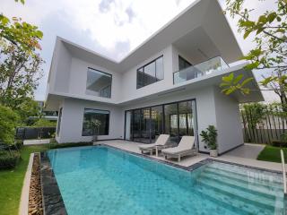 Modern two-story house with a swimming pool