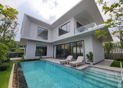 Modern two-story house with a swimming pool